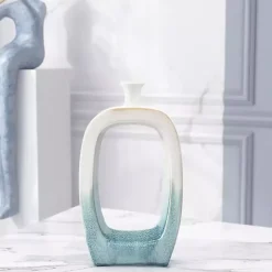 White & Turquoise Ceramic Cut-Out Vase, 14 in.