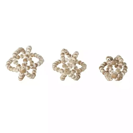White Beaded Boho Wooden Orbs, Set of 3