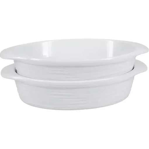 White Ceramic Au Gratin Dishes, Set of 2