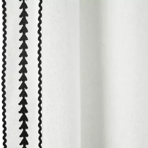 White Embroidered Ric Rac Curtain Panel, 84 in.