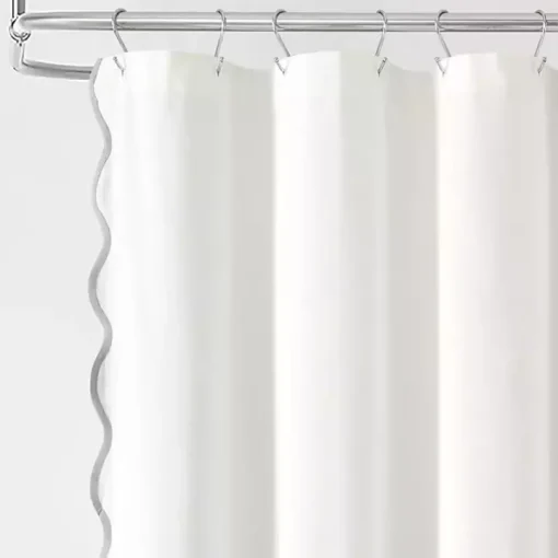 White Gray Scalloped Coastal Shower Curtain