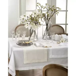 White Hemstitched Linen Oblong Runner