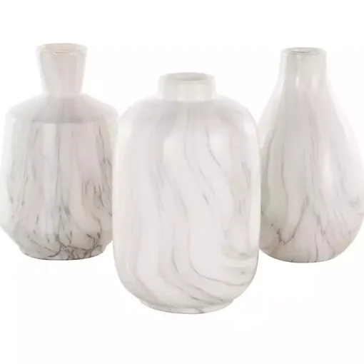 White Marble Ceramic Vases, Set of 3