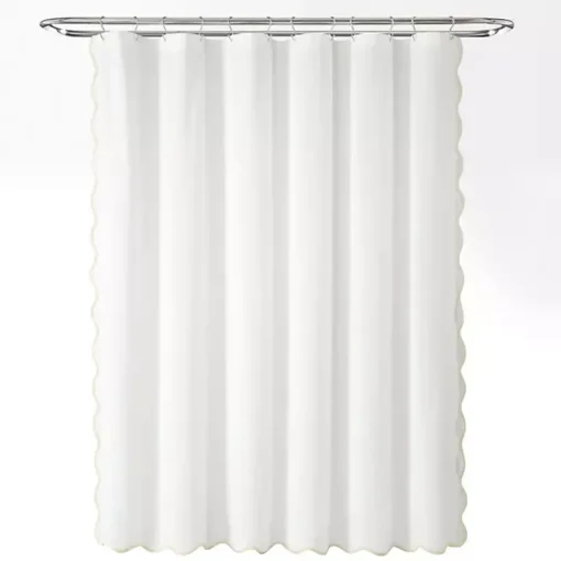 White Neutral Scalloped Coastal Shower Curtain