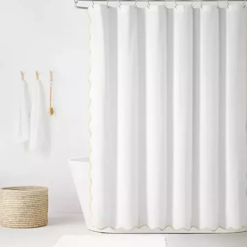 White Neutral Scalloped Coastal Shower Curtain