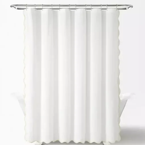 White Neutral Scalloped Coastal Shower Curtain