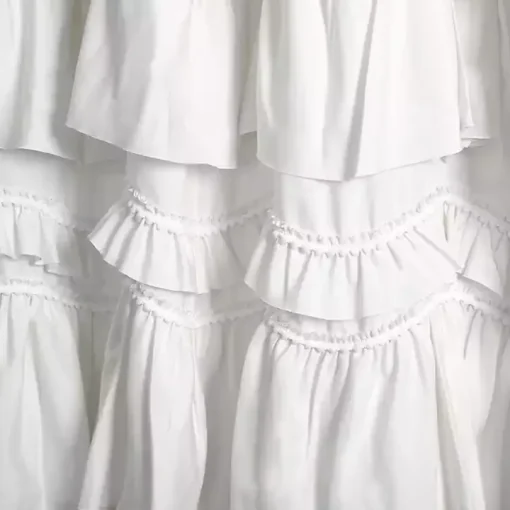 White Ruffle and Pom Pom Trim Shower Curtain