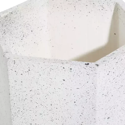 White Speckled Planters with Wooden Legs, Set of 2