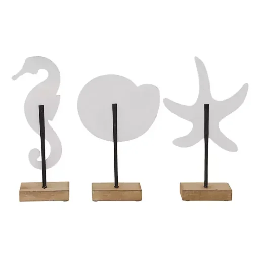 White Wood Sea Creature Statues, Set of 3