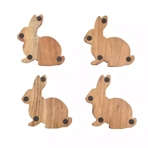 Wood Bunny Coasters, Set of 4
