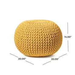 Yellow Chain Knitted Round Pouf