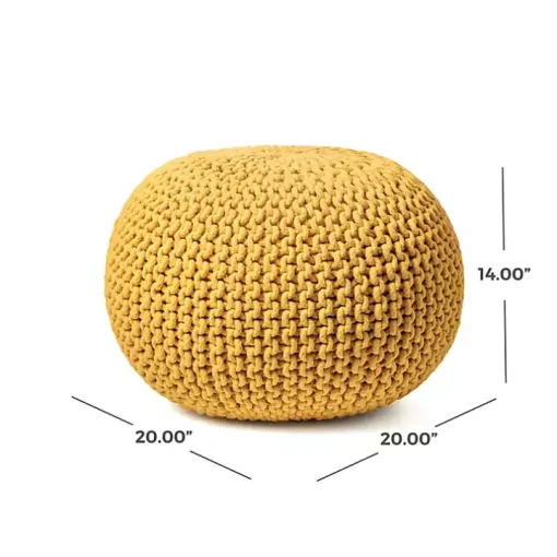 Yellow Chain Knitted Round Pouf