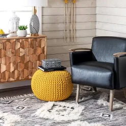 Yellow Chain Knitted Round Pouf